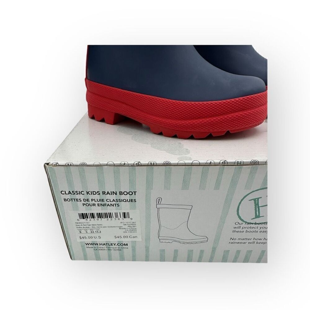NWT Hatley Kids Classic Matte Rain Boots Navy Blue Red Size 6 - Picture 2 of 10